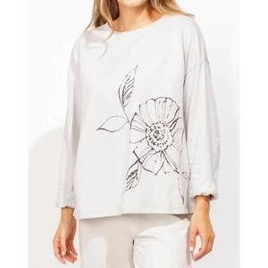 NEW ESCAPE BY HABITAT graphic floral cotton pullover in dune